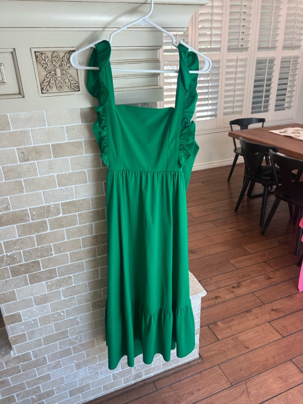 Green Ruffled Strap Midi Dress